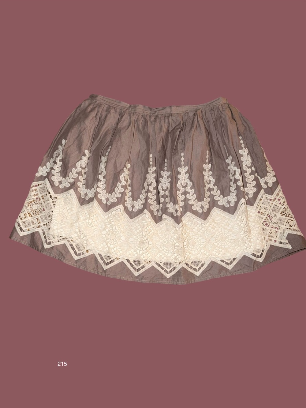 Lily White Dusty Mauve Skirt with White Lace Trim